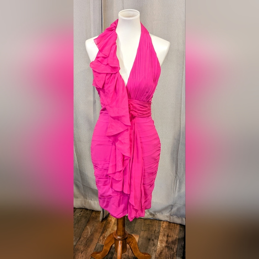 Marchesa Notte Hot pink Ruffled halter dress size 4